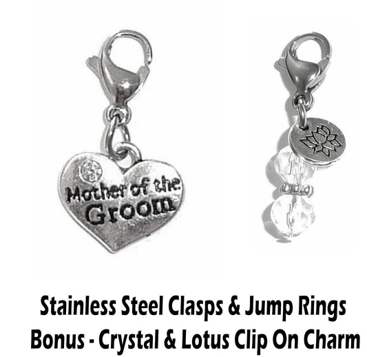 Mother Of The Groom Clip On Charms - Wedding Party Charms Clip On Anywhere