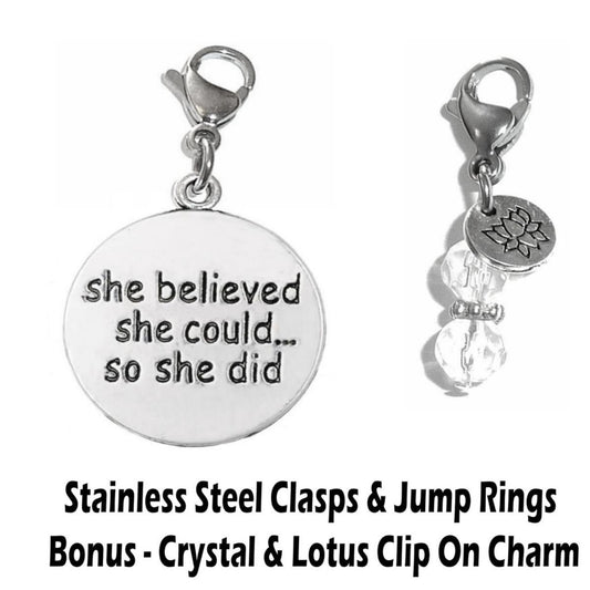She Believed She Could So She Did Clip On Charms - Inspirational Charms Clip On Anywhere
