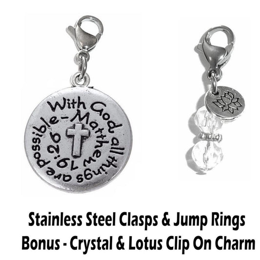 With God All Things Are Possible Clip On Charms - Inspirational Charms Clip On Anywhere
