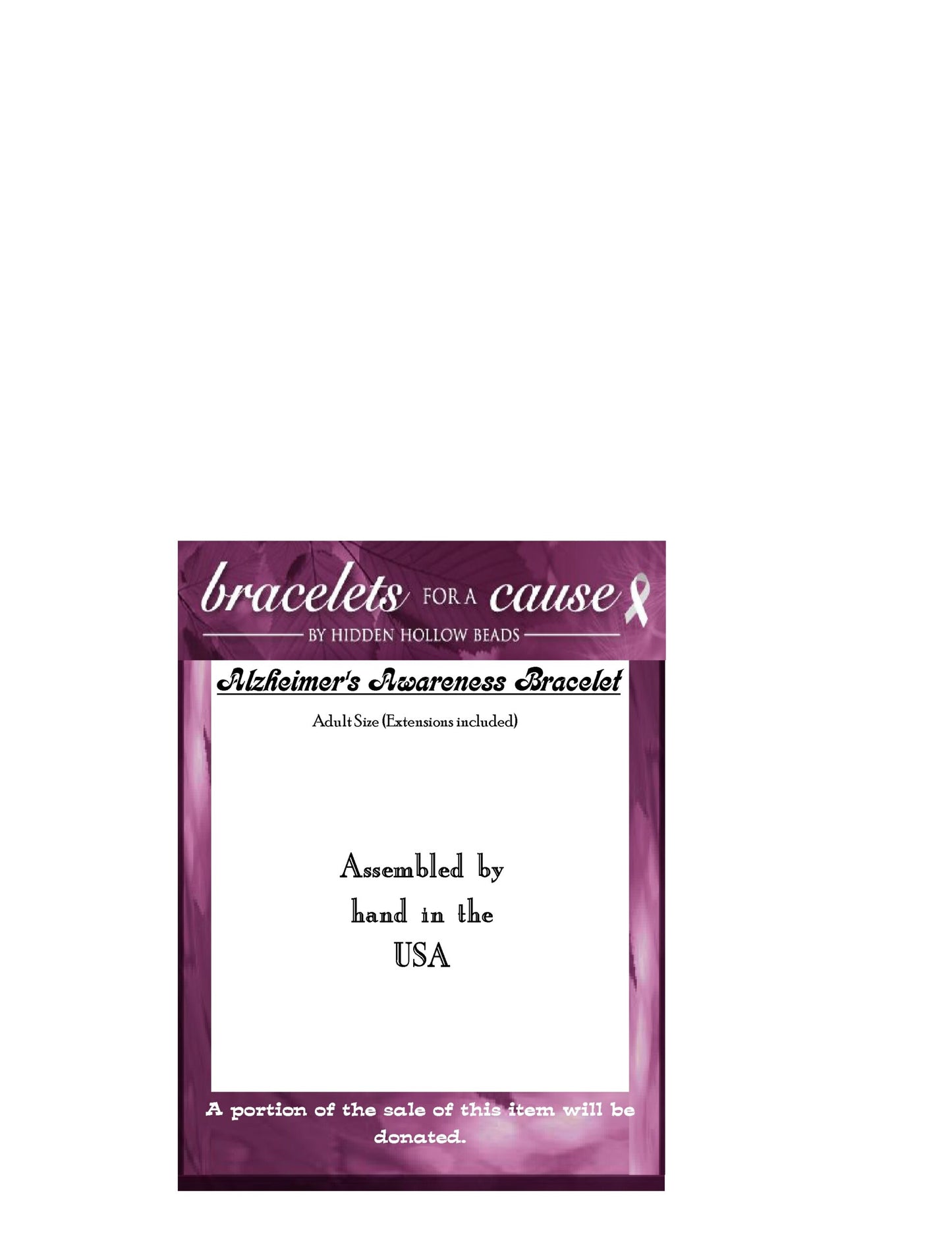Alzheimer's  Bracelets Cards - For Wire Bracelets 100