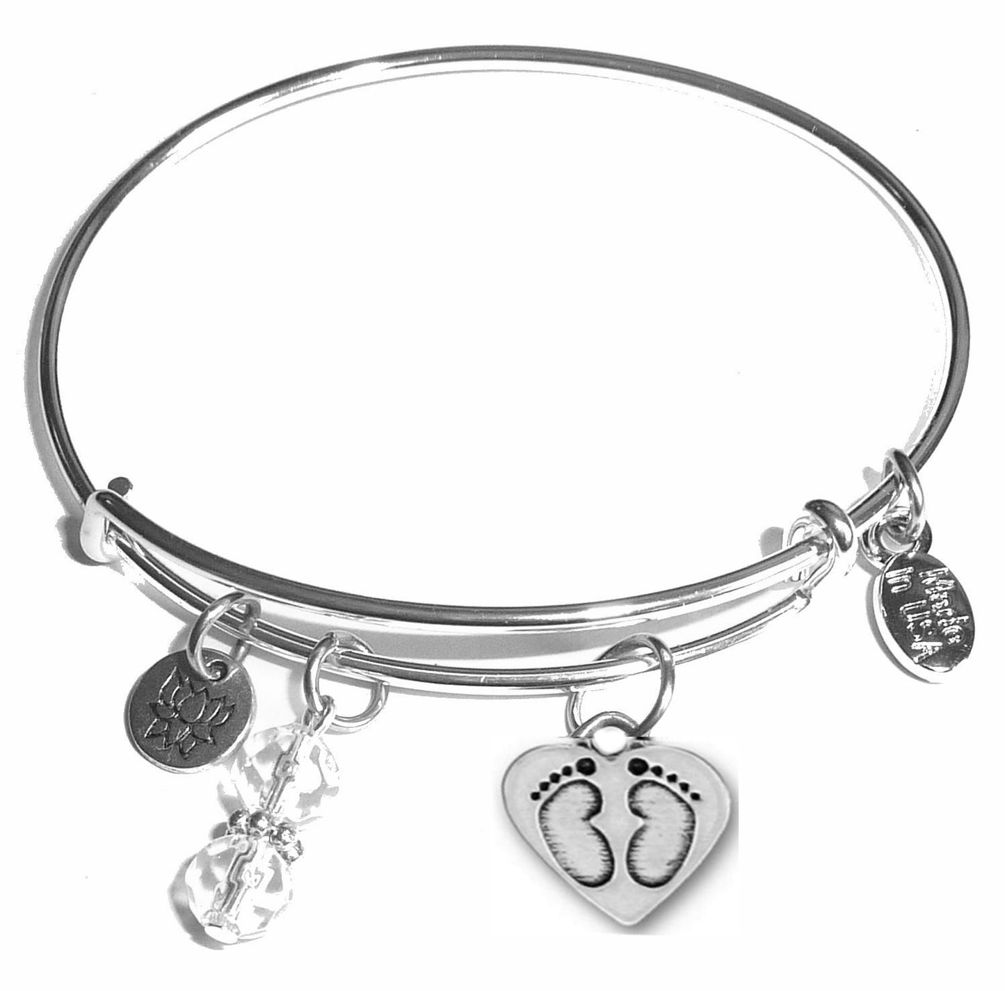 Baby Feet - Message Bangle Bracelet - Expandable Wire Bracelet– Comes in a gift box