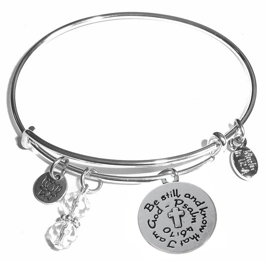 Be Still and Know that I am God- Message Bangle Bracelet - Expandable Wire Bracelet– Comes in a gift box