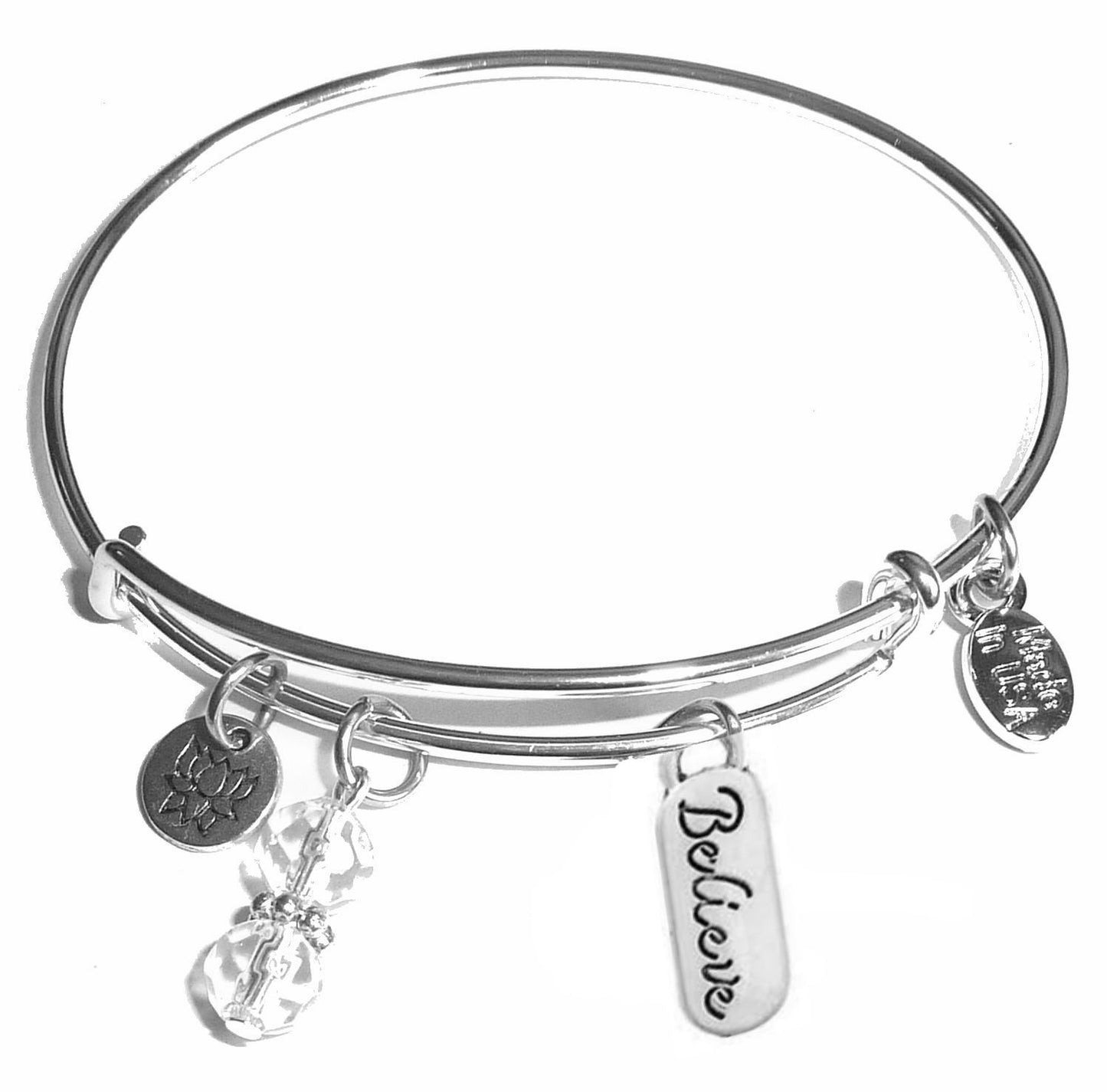 Believe - Message Bangle Bracelet -Expandable Wire Bracelet– Comes in a gift box