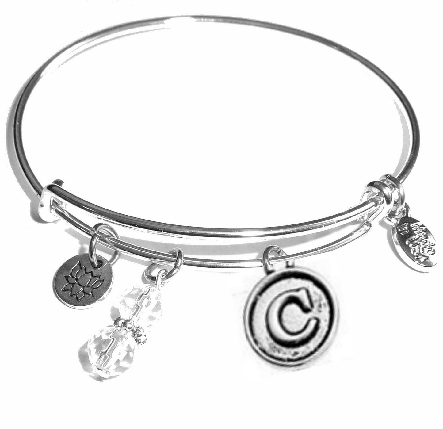 C - Initial Bangle Bracelet -Expandable Wire Bracelet– Comes in a gift box