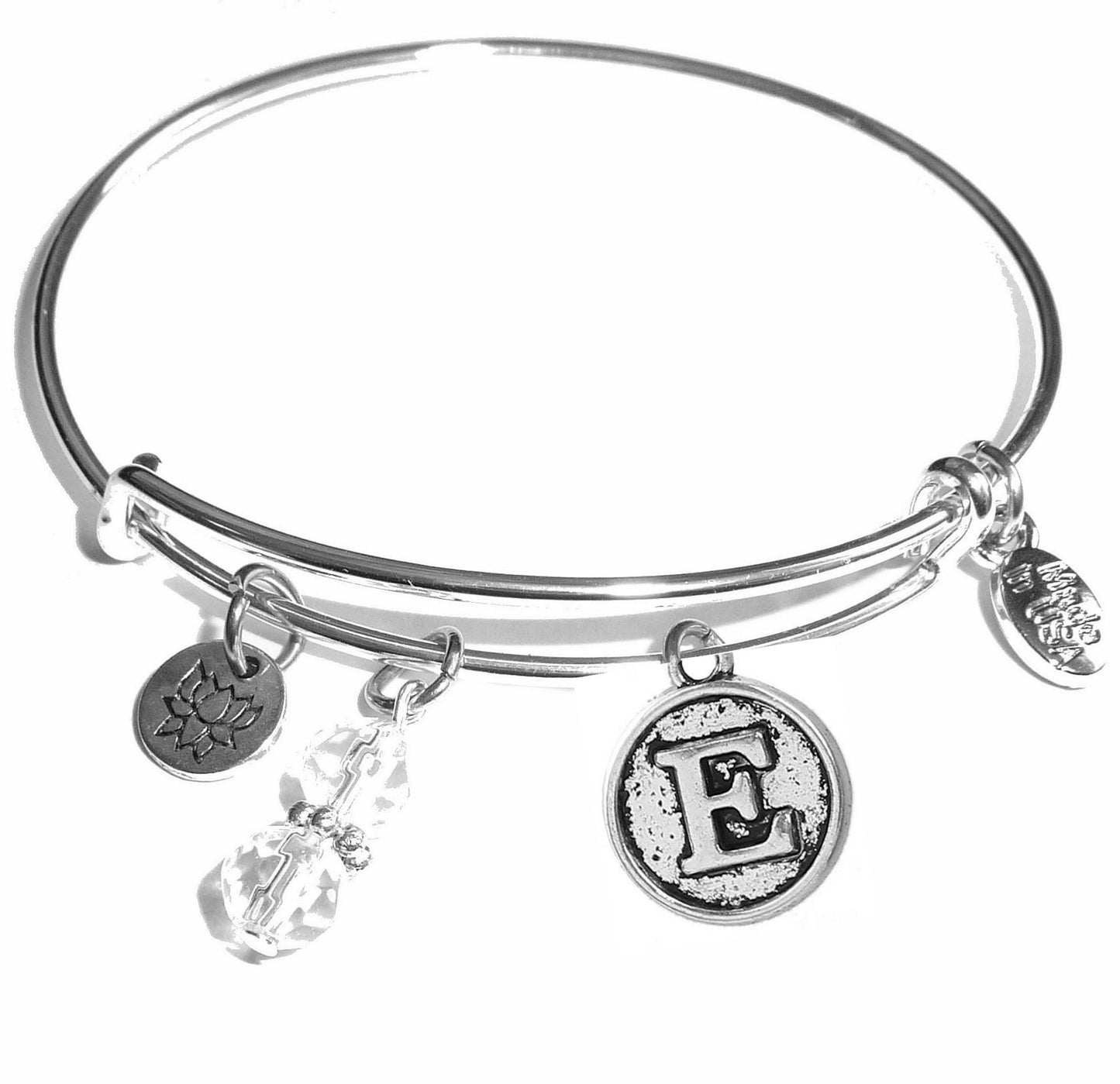 E - Initial Bangle Bracelet -Expandable Wire Bracelet– Comes in a gift box