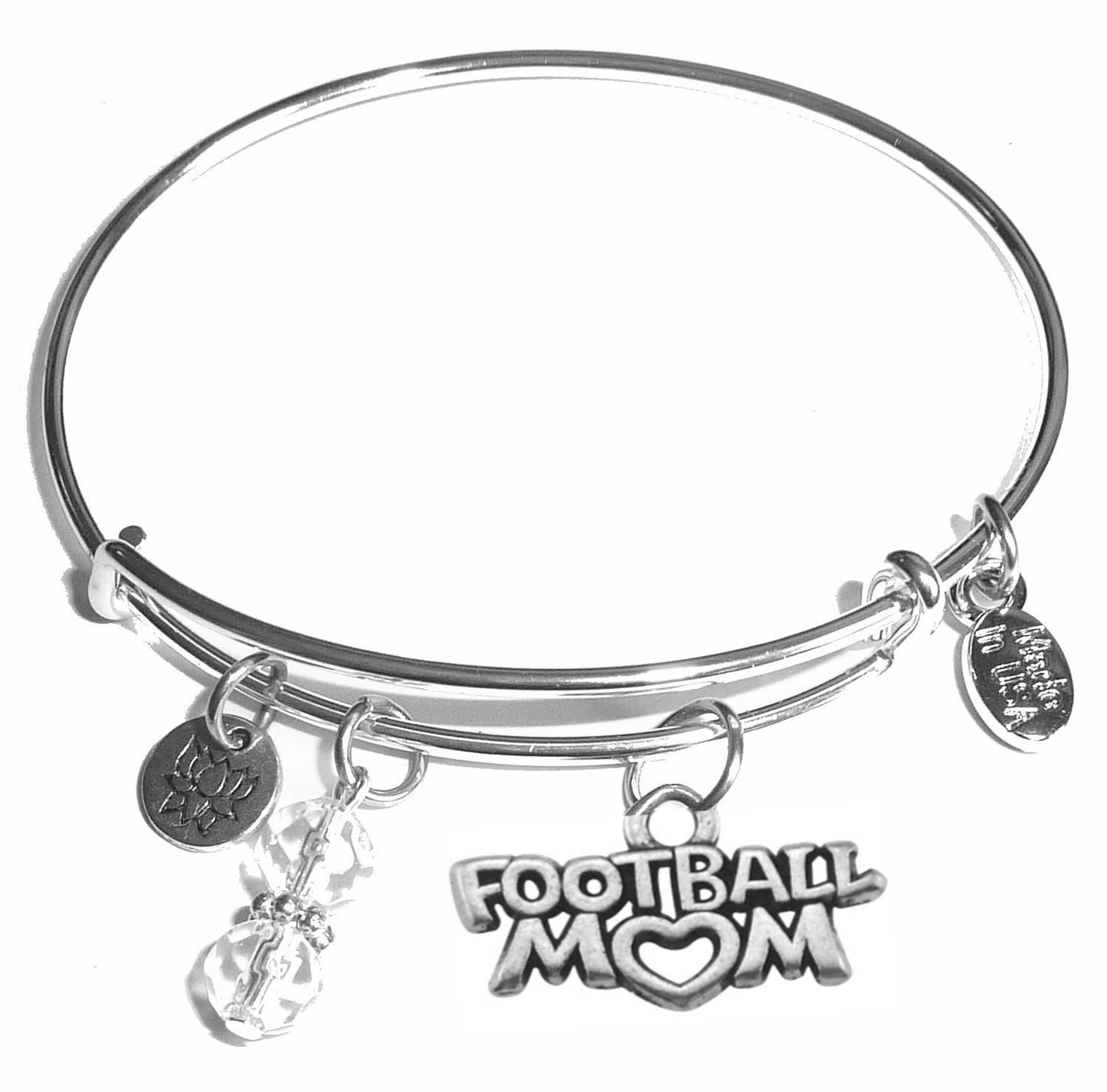 Football Mom - Message Bangle Bracelet - Expandable Wire Bracelet– Comes in a gift box