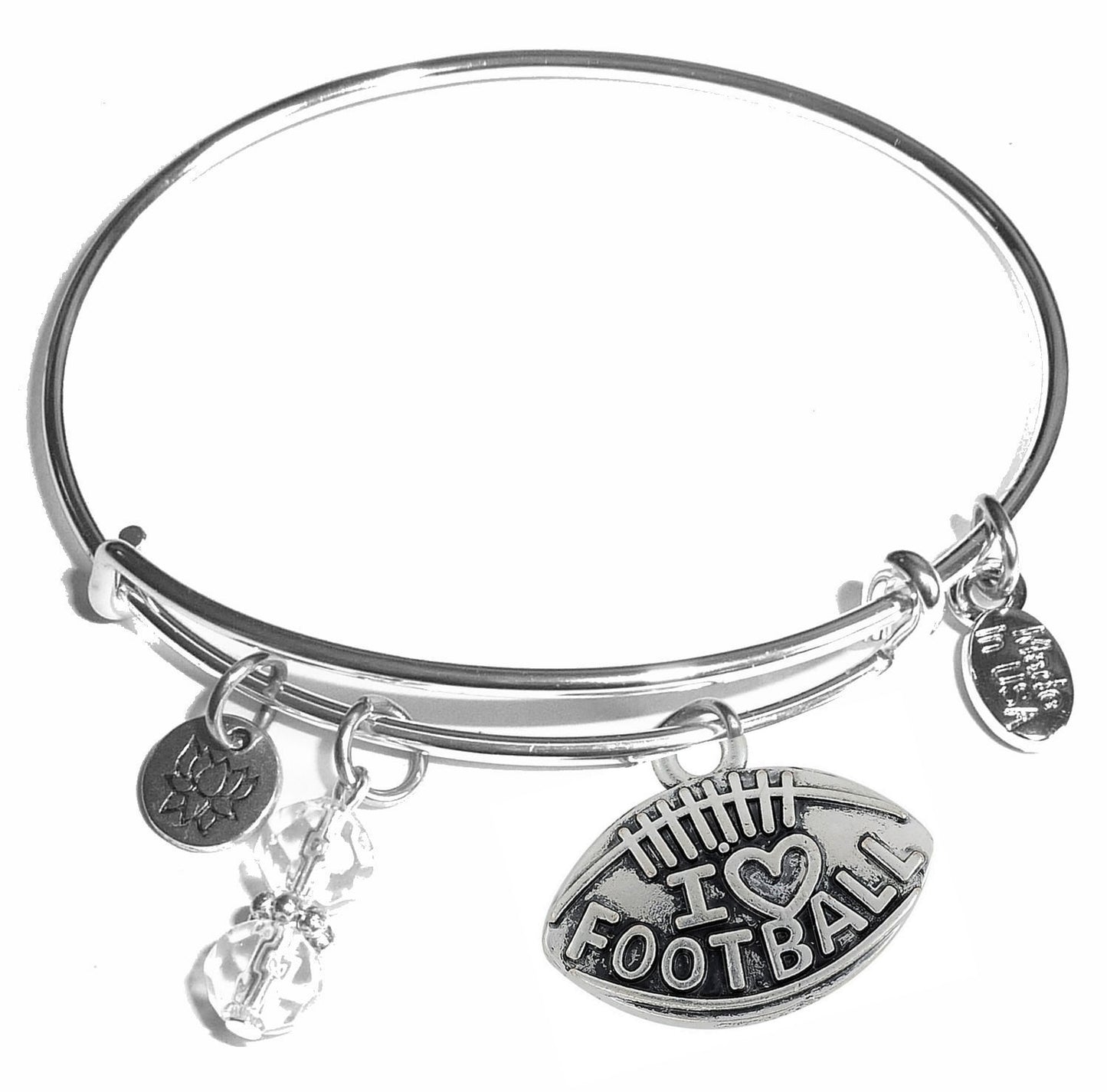 I Love Football - Message Bangle Bracelet - Expandable Wire Bracelet– Comes in a gift box