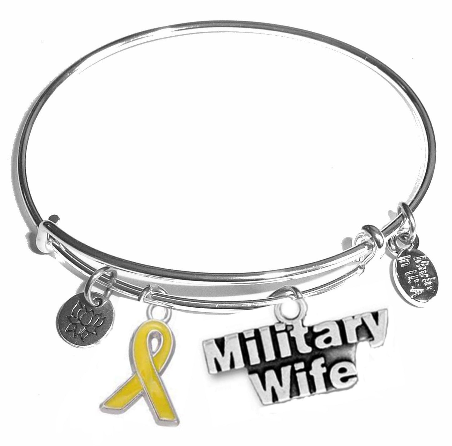 Military Wife- Message Bangle Bracelet - Expandable Wire Bracelet– Comes in a gift box
