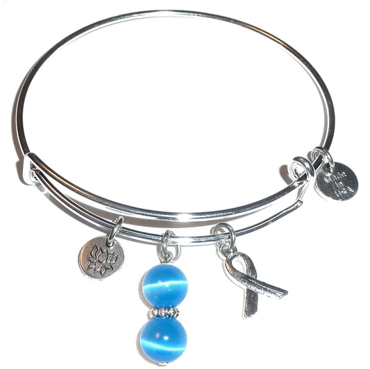 (Blue - Colon Cancer ) Hope for the Cure Bangle Bracelet -Expandable Wire Bracelet– Comes in a gift box