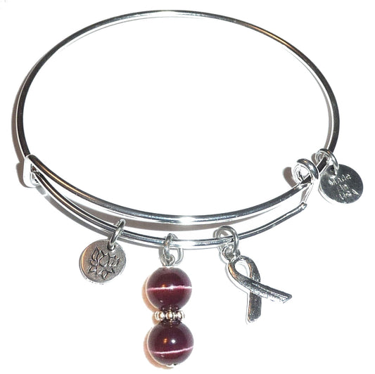 Dark Purple (Pancreatic Cancer) Hope for the Cure Bangle Bracelet -Expandable Wire Bracelet– Comes in a gift box