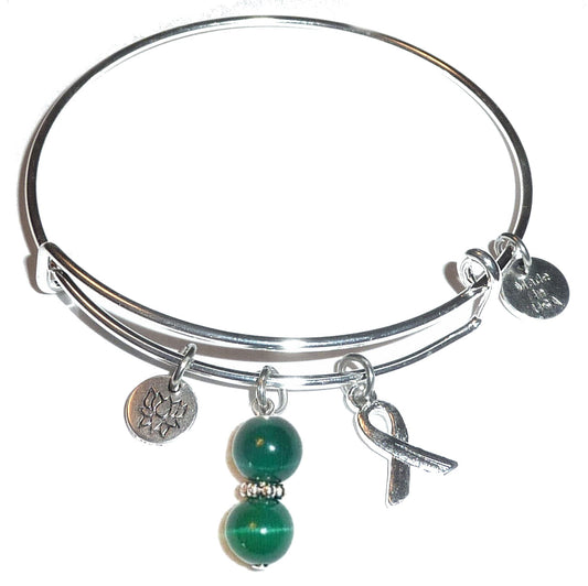 Forest Green (Renal/Kidney Cancer) Hope for the Cure Bangle Bracelet -Expandable Wire Bracelet– Comes in a gift box