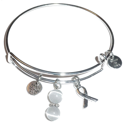 White (Cervical &amp; Bone Cancer) Hope for the Cure Bangle Bracelet -Expandable Wire Bracelet– Comes in a gift box