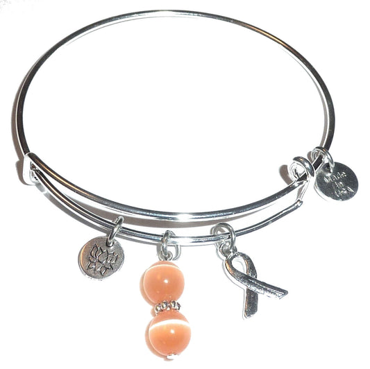 Peach ( Uterine Cancer ) Hope for the Cure Bangle Bracelet -Expandable Wire Bracelet– Comes in a gift box