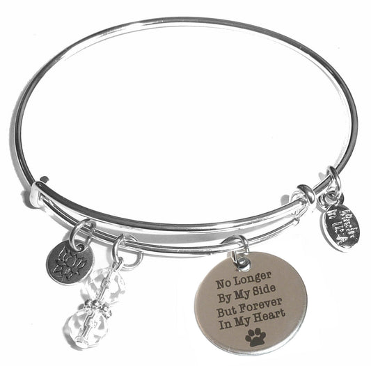 No Longer by my side, but forever in my heart - Message Bangle Bracelet - Expandable Wire Bracelet – Comes in a gift box