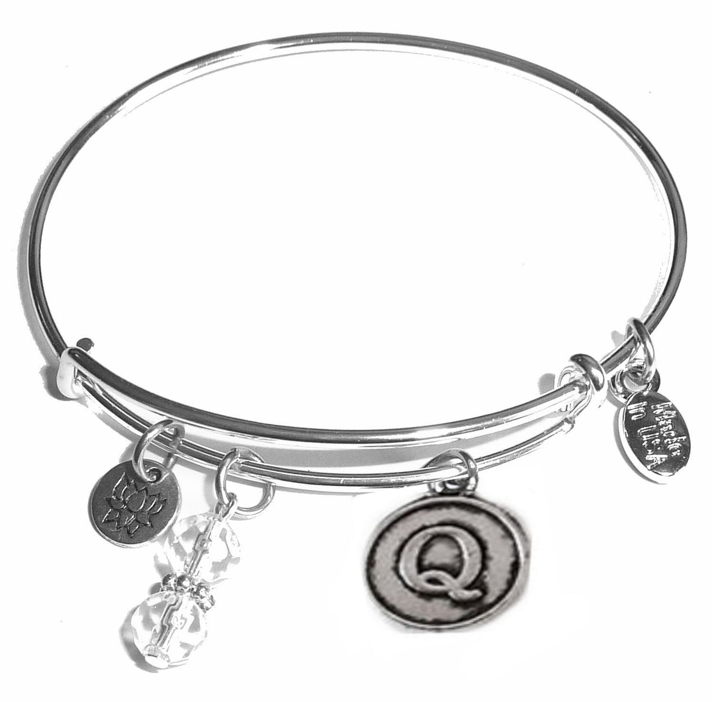 Q - Initial Bangle Bracelet -Expandable Wire Bracelet– Comes in a gift box
