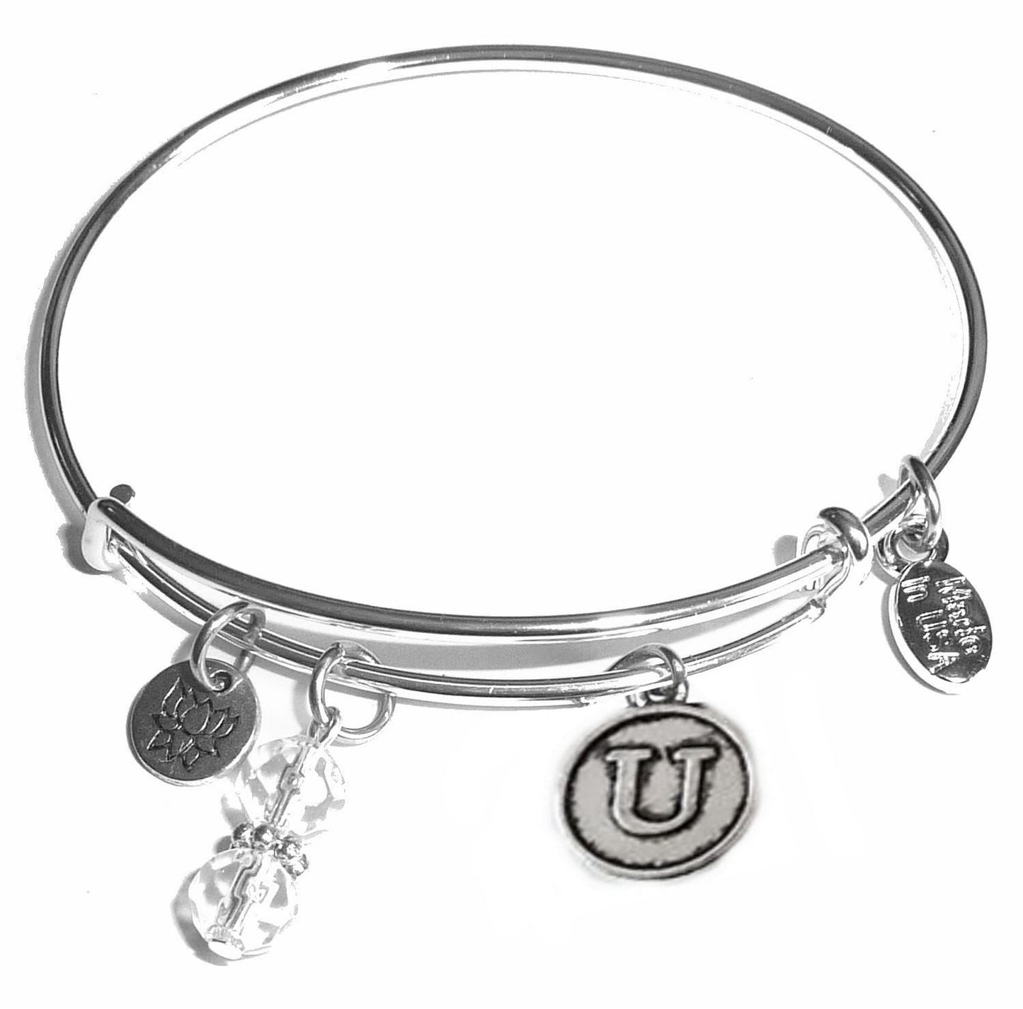 U - Initial Bangle Bracelet -Expandable Wire Bracelet– Comes in a gift box