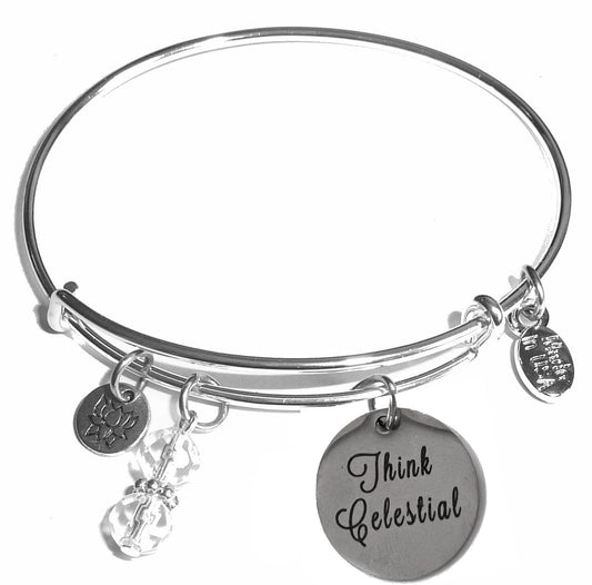 Think Celestial. - Message Bangle Bracelet - Expandable Wire Bracelet – Comes in a gift box