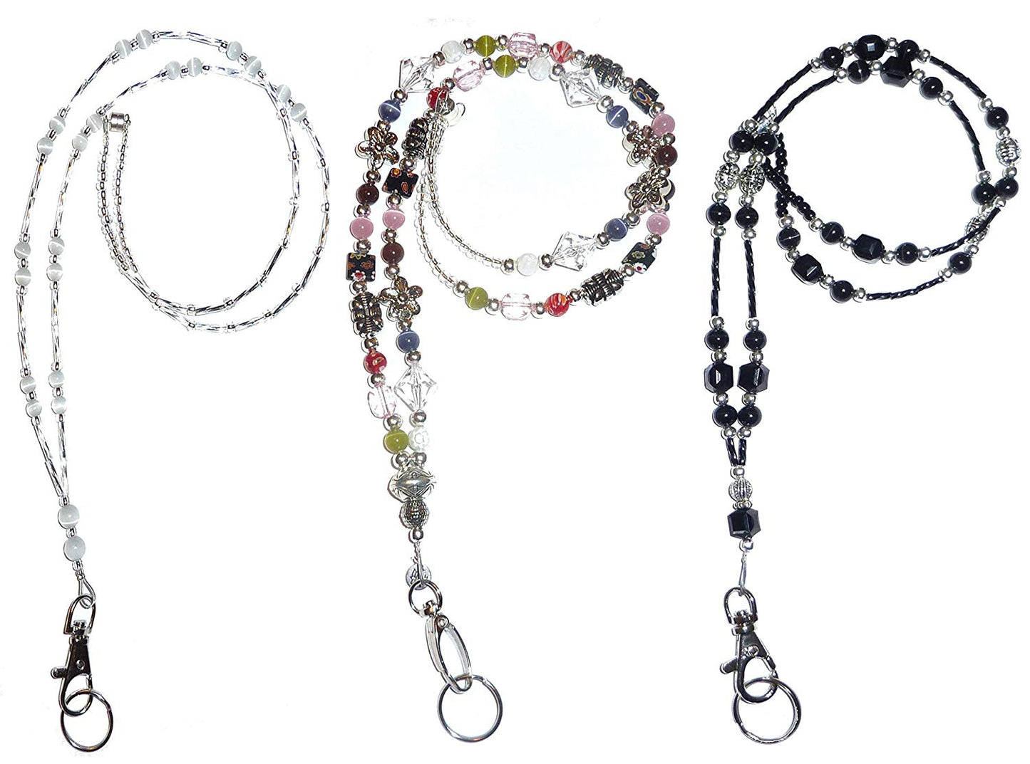 Pack of 3 of Women's Fashion Jewelry Necklace Lanyard- Beaded - Magnetic Breakaway
