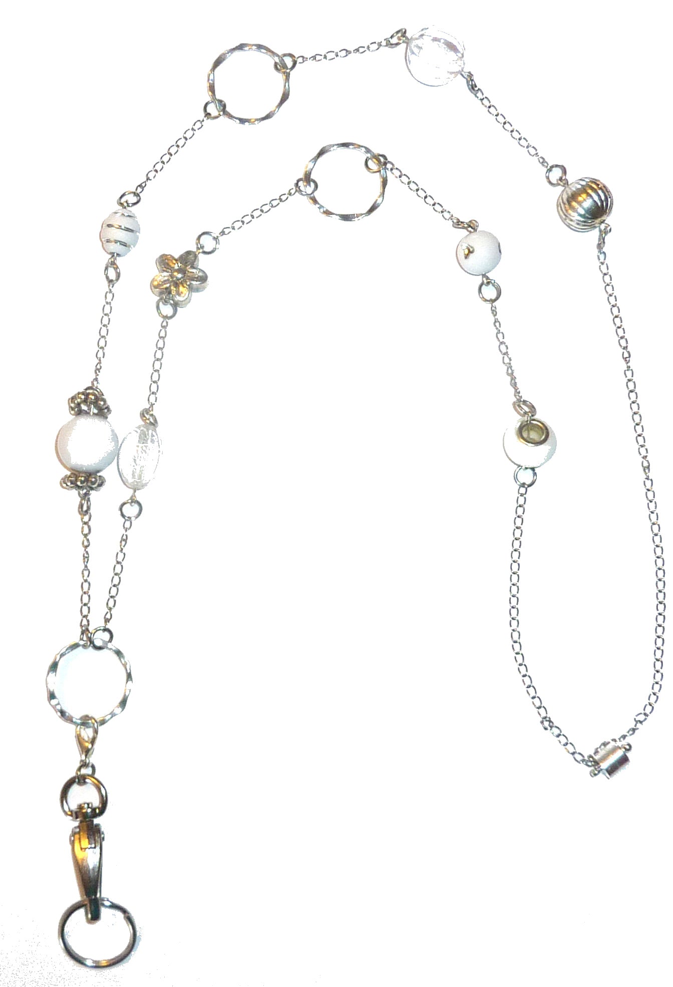 White Beaded Chain Lanyard - ID Badge Holder (Non Breakaway - Stronger)