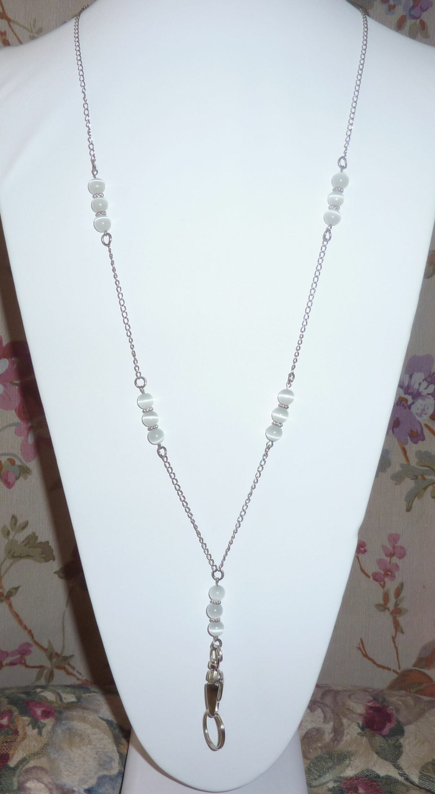 White Beaded Chain Lanyard - ID Badge Holder (Non Breakaway - Stronger)