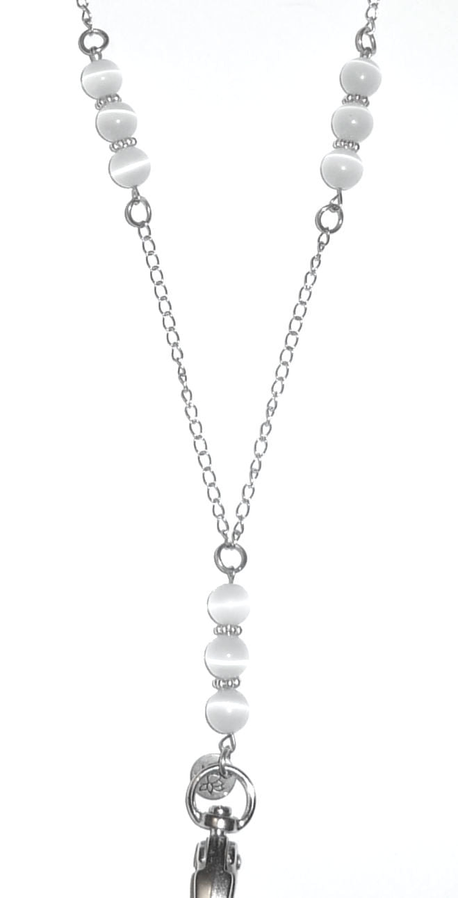 White Beaded Chain Lanyard - ID Badge Holder (Non Breakaway - Stronger)