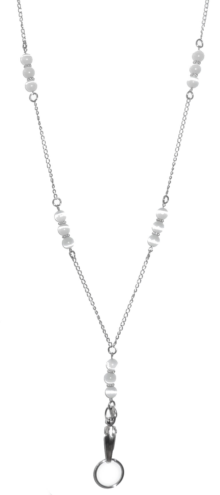 White Beaded Chain Lanyard - ID Badge Holder (Non Breakaway - Stronger)