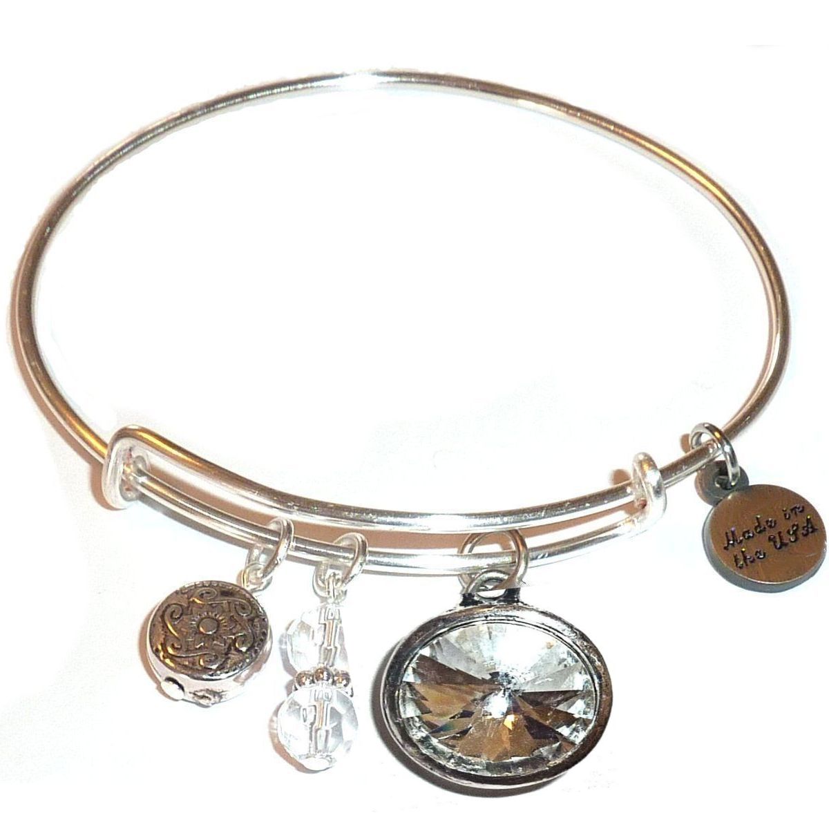 April - Birthstone Bangle Bracelet - Expandable Wire Bracelet– Comes in a gift box
