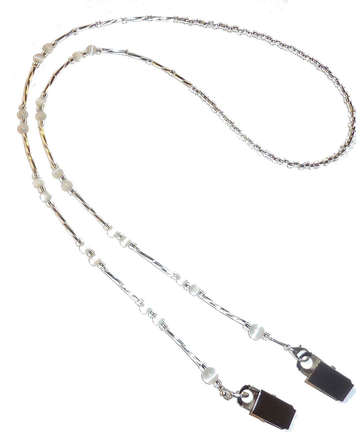 Bull Dog  Simple White Fashion Women's Beaded Lanyard 34", Badge holder