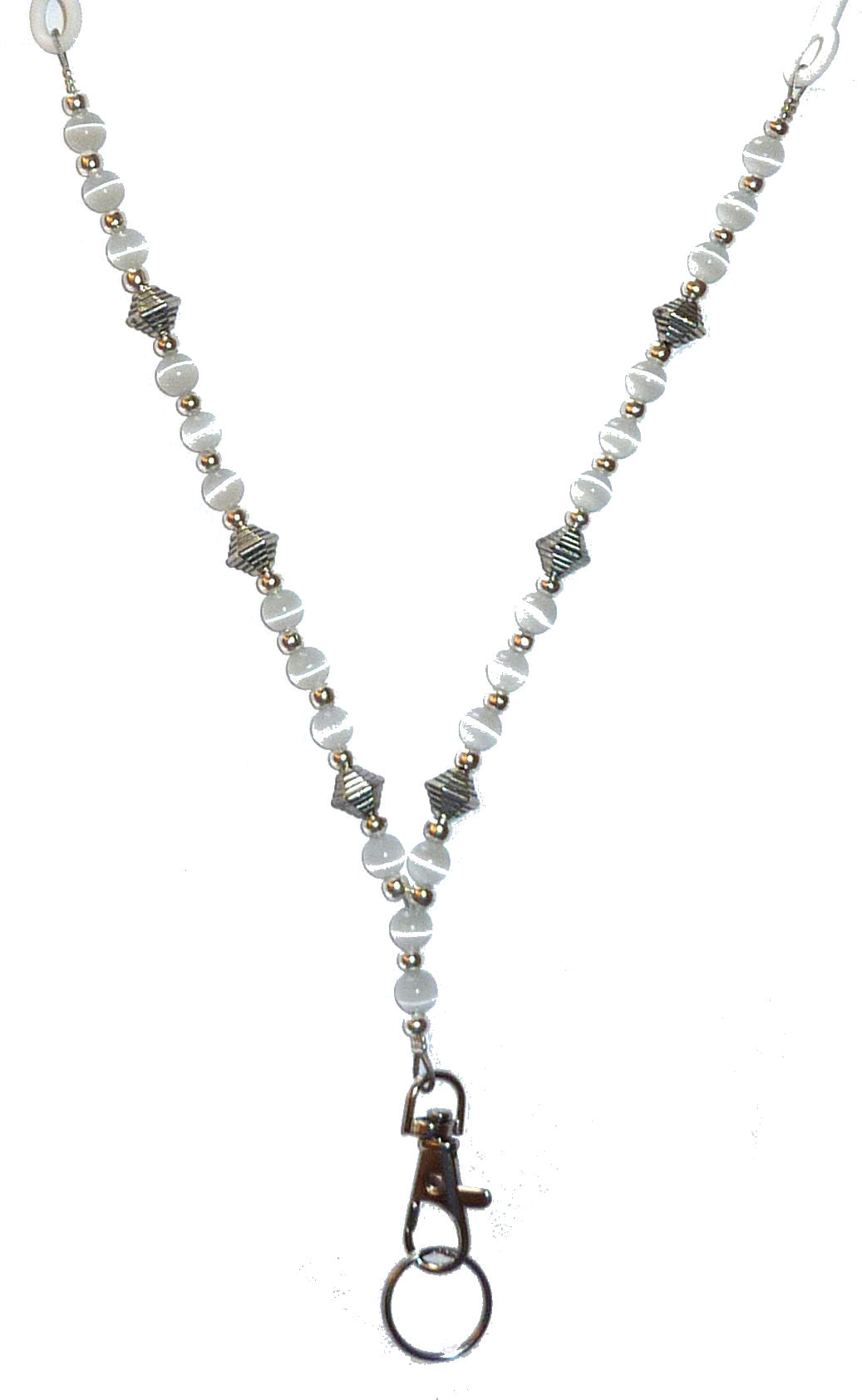 White Beaded Cell Phone Lanyard - Silicone Strap