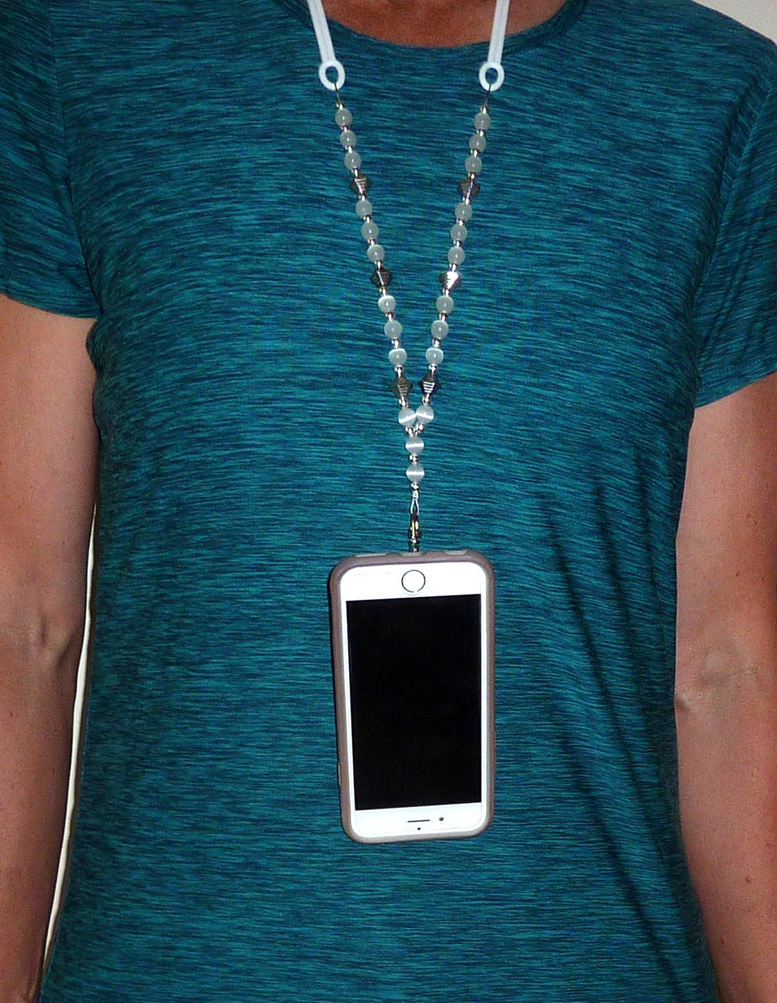 White Beaded Cell Phone Lanyard - Silicone Strap