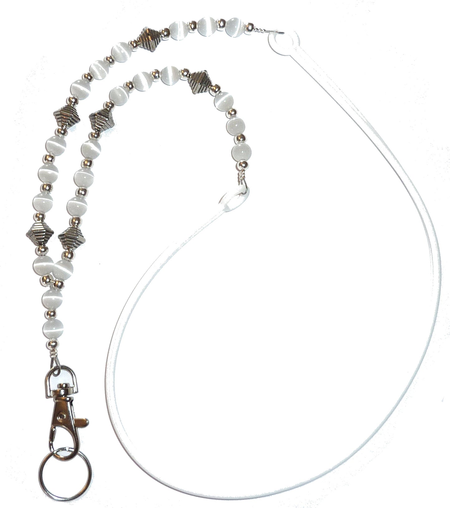White Beaded Cell Phone Lanyard - Silicone Strap