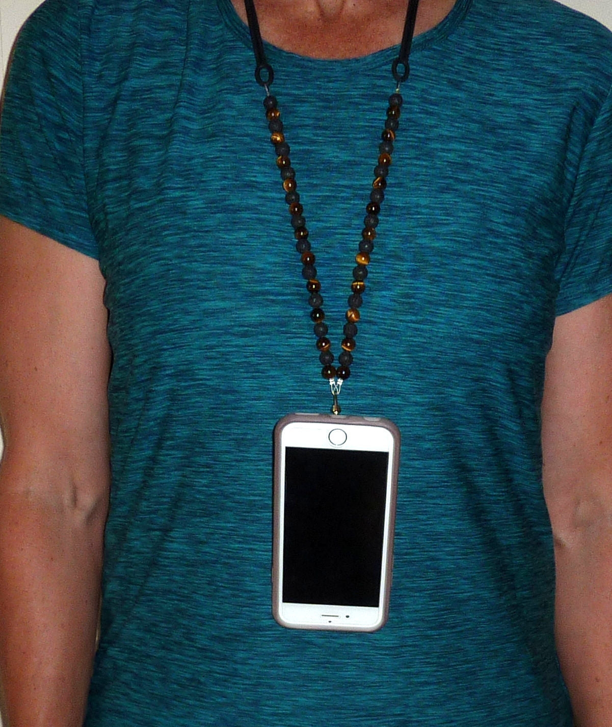Tiger Eye Beaded Cell Phone Lanyard - Silicone Strap