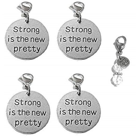 4 Pack Strong Is The New Pretty Clip On Charms - Inspirational Charms Clip On Anywhere