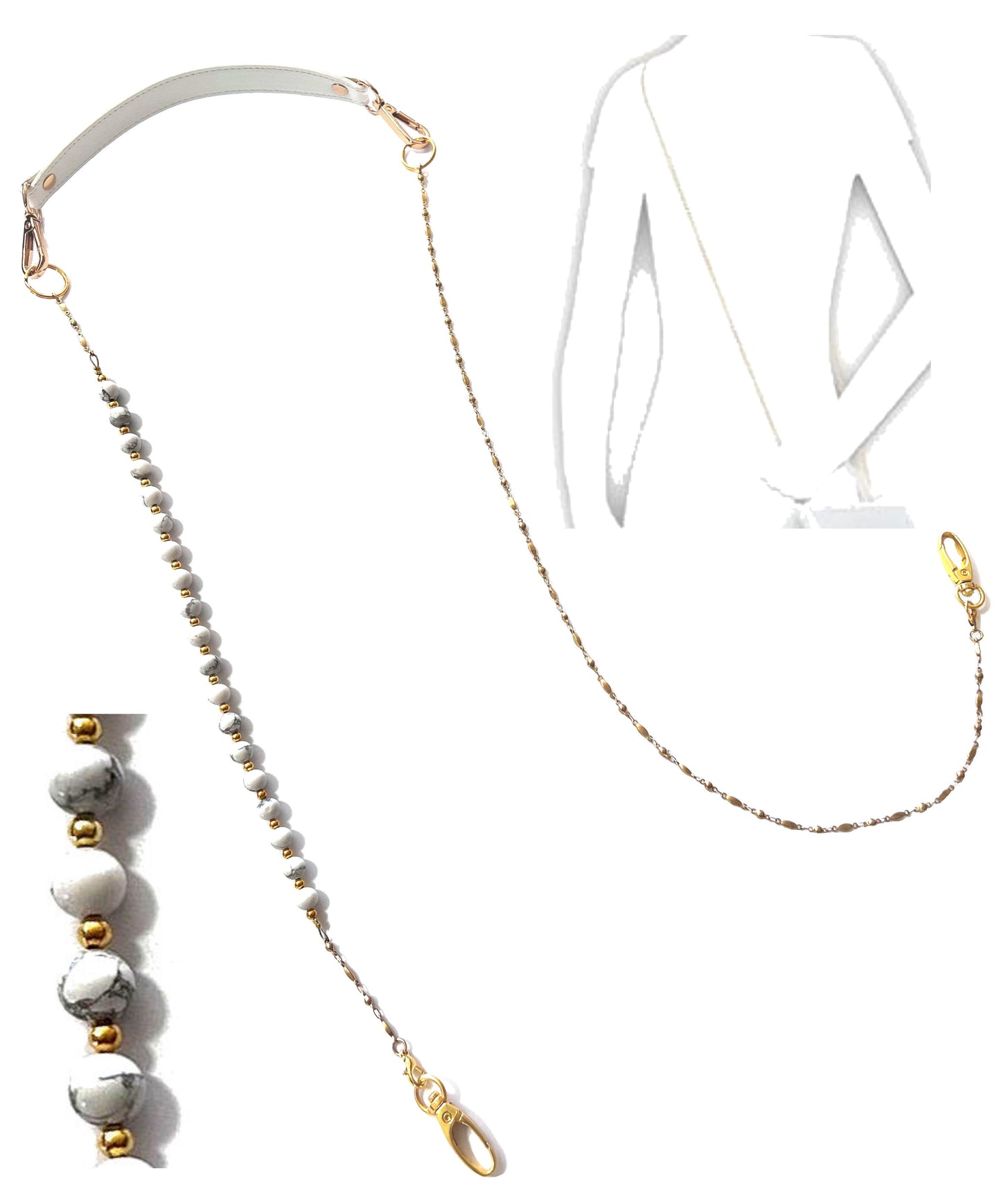 Gold & Howlite Beaded - Women's Crossbody Beaded Adjustable Strap Lightweight Cell Phone Wallet Handbag Purse Fashion Strong 51"
