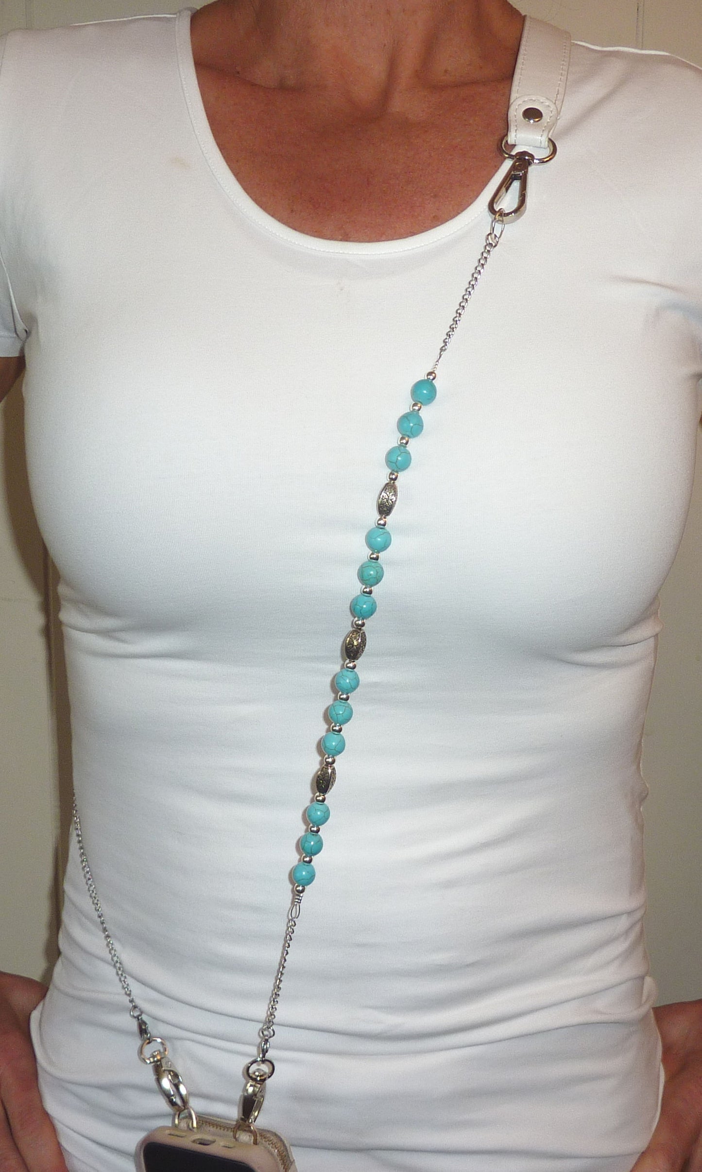 Turquoise Beaded - Women's Crossbody Beaded Adjustable Strap Lightweight Cell Phone Wallet Handbag Purse Fashion Strong 51"