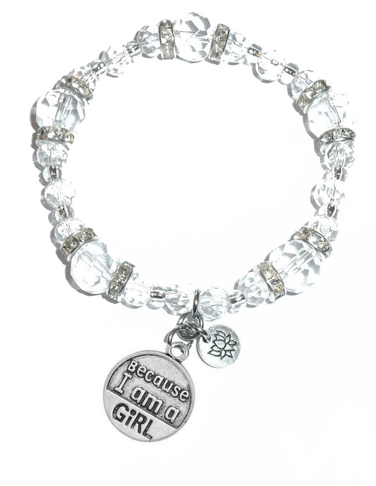 Because I Am A Girl Charm Bracelet - Crystal Stretch