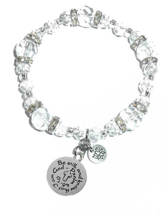 Be Still And Know That I Am God Charm Bracelet - Crystal Stretch