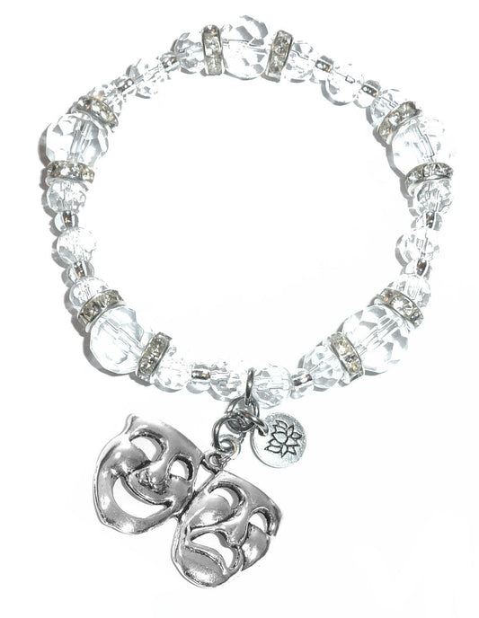 Comedy & Tragedy Crystal Charm Bracelet - Crystal Stretch Bracelet