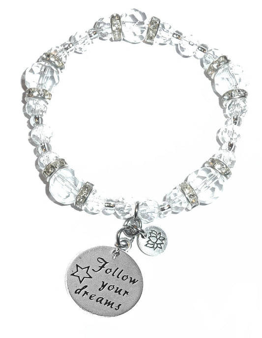 Follow Your Dreams Crystal Charm Bracelet - Crystal Stretch Bracelet