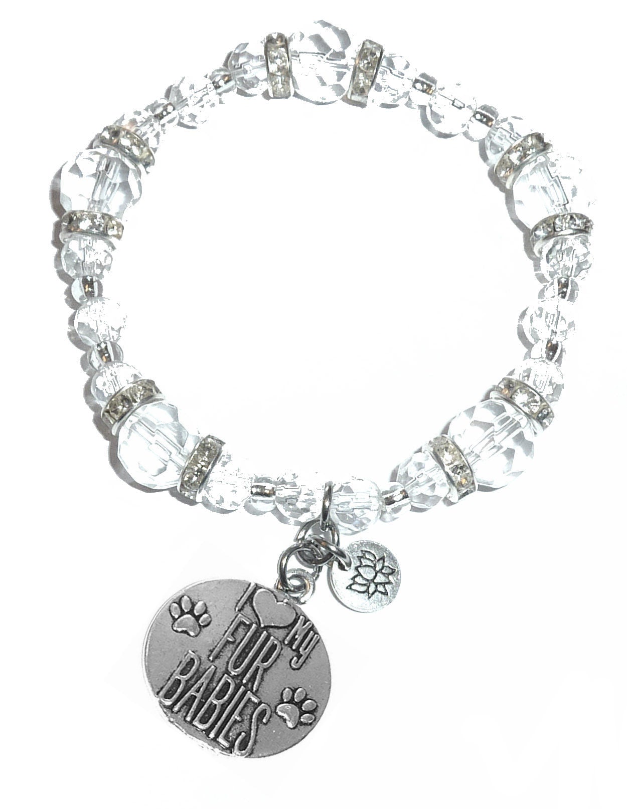 I Love My Fur Babies Crystal Charm Bracelet - Crystal Stretch Bracelet