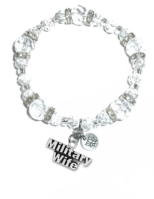 Military Wife Charm Bracelet - Crystal Stretch