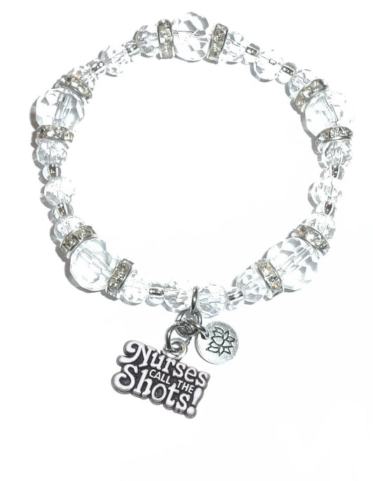 Nurses Call The Shots Charm Bracelet - Crystal Stretch