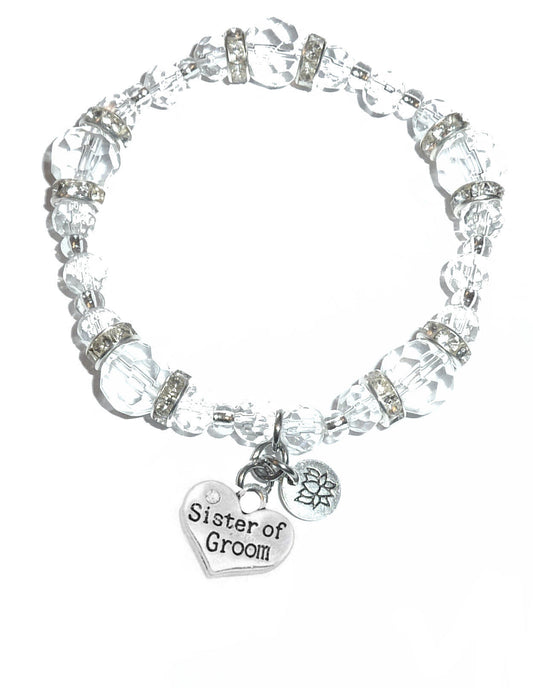 Sister Of The Groom Charm Bracelet - Crystal Stretch