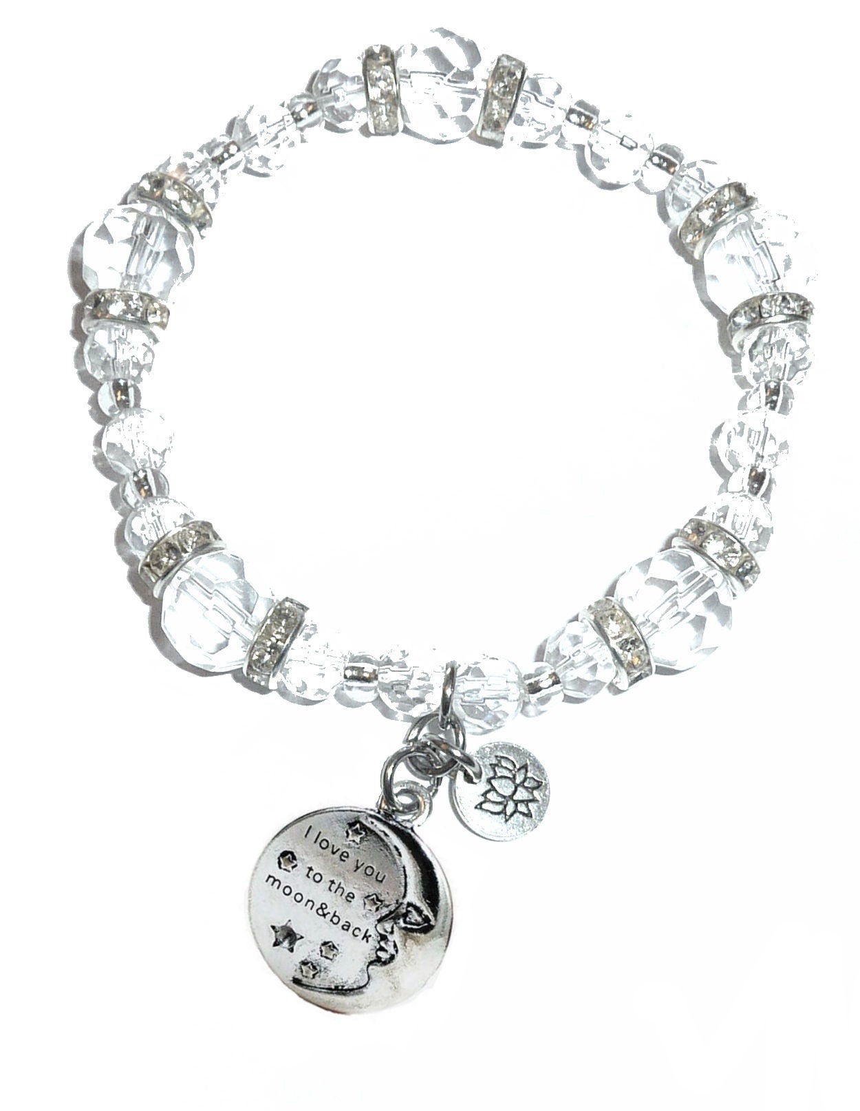 I Love You To The Moon And Back Charm Bracelet - Crystal Stretch