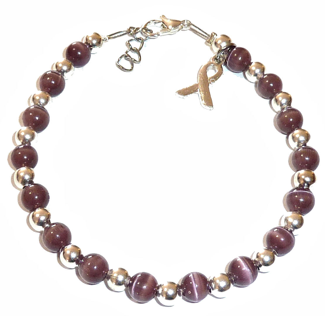 Dark Purple (Pancreatic Cancer) Packaged Cancer Awareness Bracelet 6mm