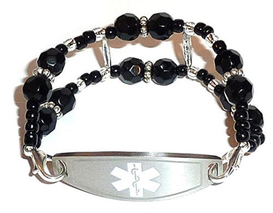 Black Medical Alert Bracelet - Double Strand Black