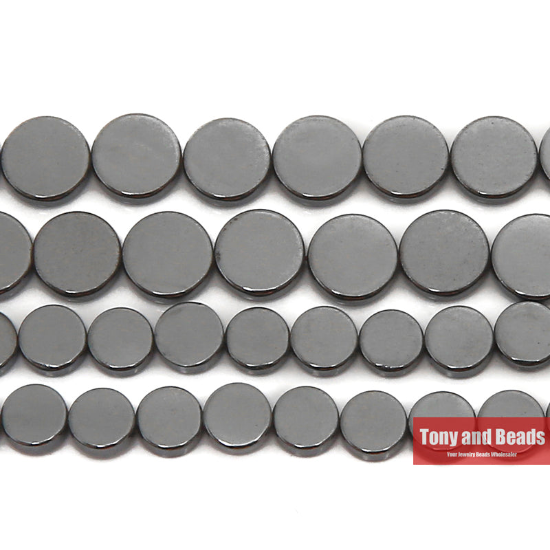 Hematite 8mm Strand Flat Round Discs - 50 beads per strand