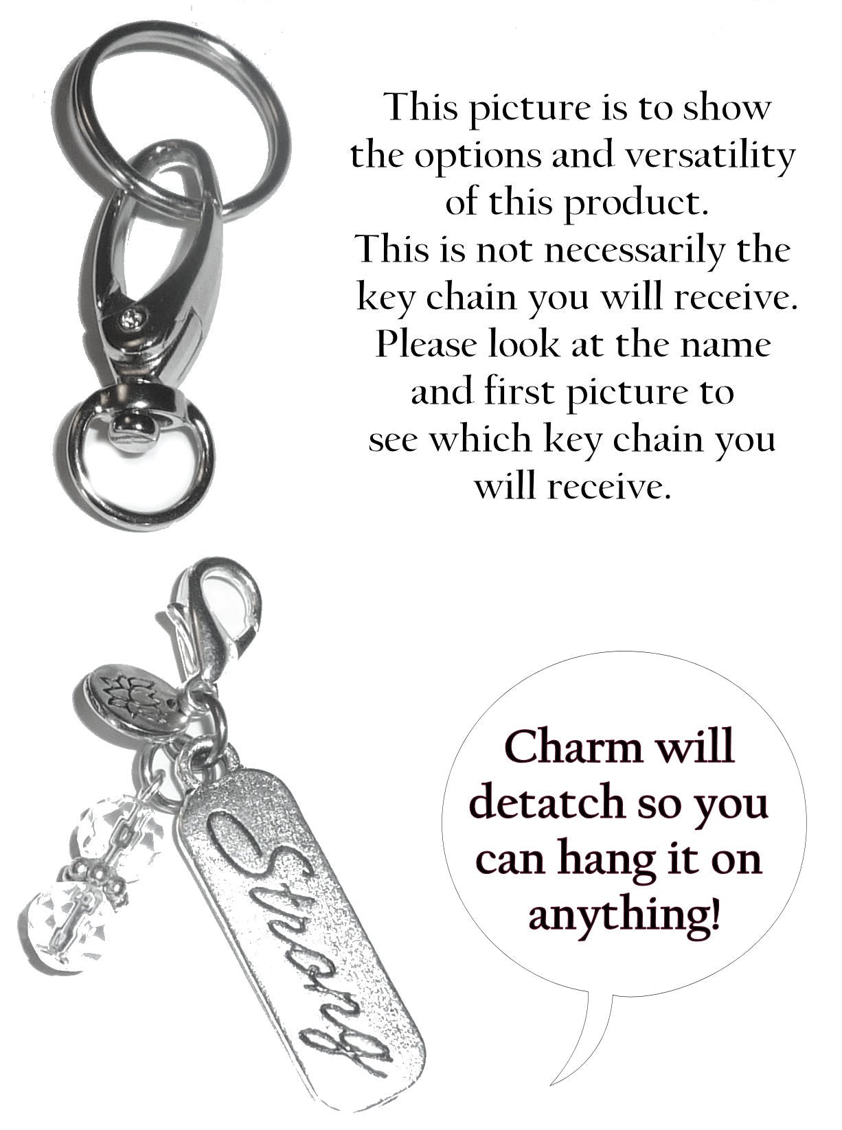 (L) Initial Charm Key Chain Ring, Women's Purse or Necklace Charm, Comes in a Gift Box!