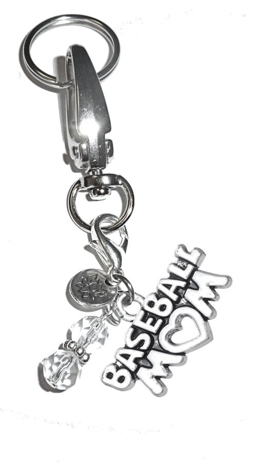 (Baseball Mom) Charm Key Chain Ring, Women's Purse or Necklace Charm, Comes in a Gift Box!