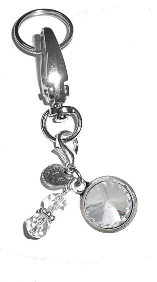 (April) Birthstone Charm Key Chain Ring, Women's Purse or Necklace Charm, Comes in a Gift Box!